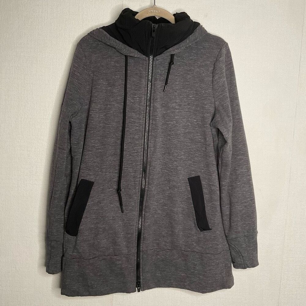 Athleta Jacket‎ Womens Medium Grey Victory Long Hoodie Sweatshirt Primaloft Zip